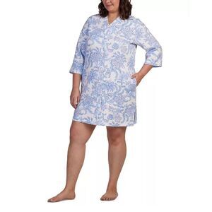 Miss Elaine NWT Quilted Floral Snap Front Robe Blue Floral 2X